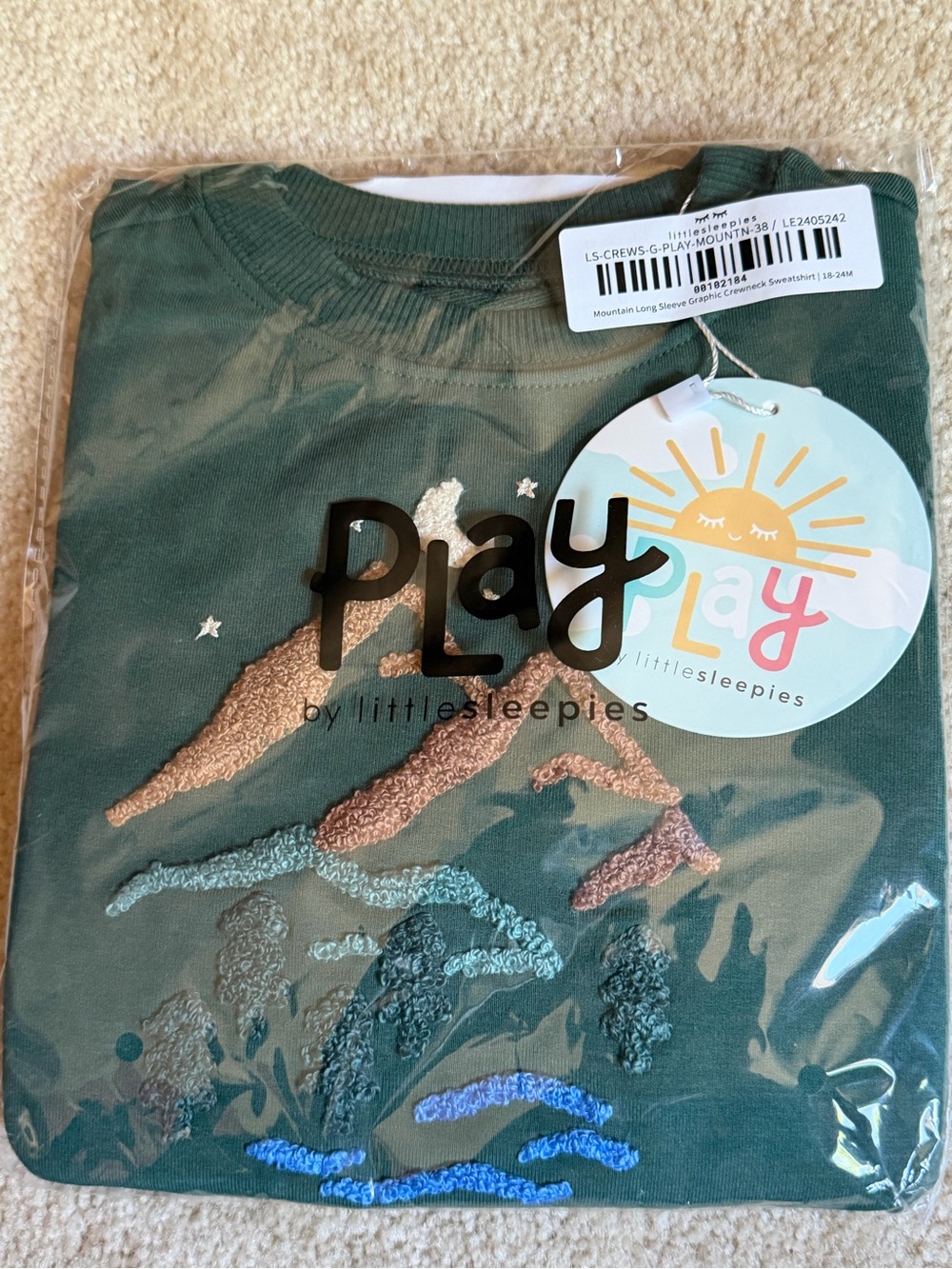Little sleepies green mountains sweatshirt, 18-24 months, NWT
